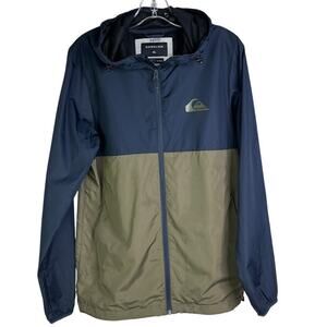 QuickSilver Everyday Windbreaker Jacket Men S‎ Olive Blue Water Resistant Hooded